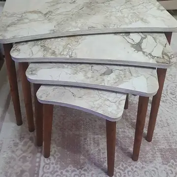 Müşteri fotoğrafı: Erendiz 4lü Ahşap Ayaklı Zigon Sehpa XL Beyaz Mermer