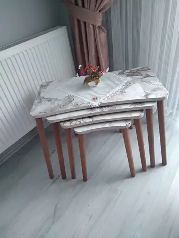 Müşteri fotoğrafı: Erendiz 4lü Ahşap Ayaklı Zigon Sehpa XL Beyaz Mermer