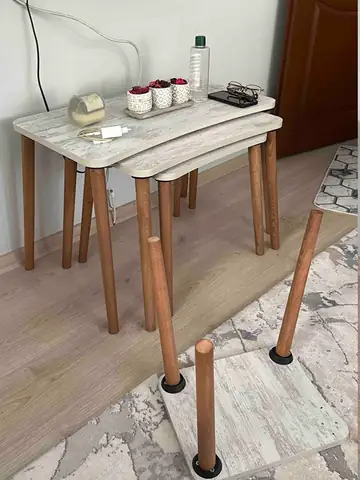 Müşteri fotoğrafı: Erendiz 4lü Ahşap Ayaklı Zigon Sehpa XL Kristal