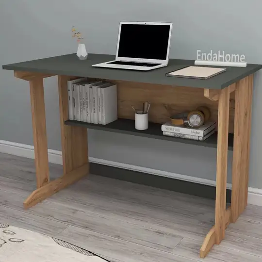 Pillar Kütüphaneli Geniş Çalışma Masası 100x56 Cm Çam - Antrasit