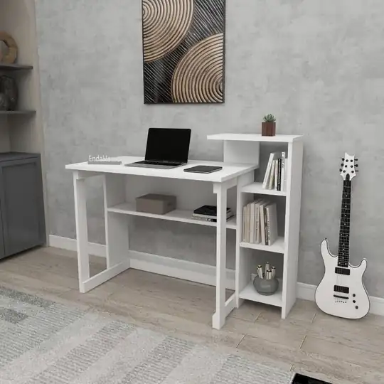 SAYE 5 Raflı Kitaplıklı Çalışma Masası Beyaz
