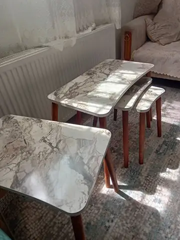 Müşteri fotoğrafı: Erendiz 4lü Ahşap Ayaklı Zigon Sehpa XL Beyaz Mermer
