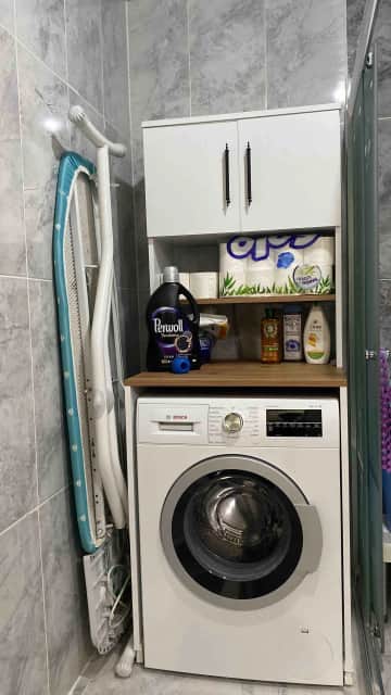 Müşteri fotoğrafı: Banyo İçin 3 Raflı Kapaklı Çamaşır Makinesi Dolabı Mat Beyaz