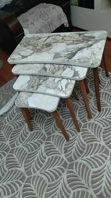 Müşteri fotoğrafı: Erendiz 4lü Ahşap Ayaklı Zigon Sehpa XL Beyaz Mermer
