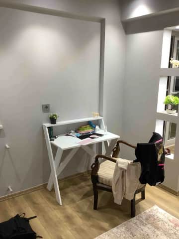 Müşteri fotoğrafı: X Ayaklı Raflı Ders Çalışma Masası 50x90 cm Beyaz