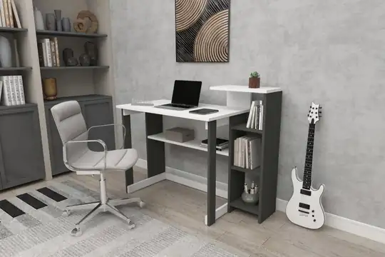 SAYE 5 Raflı Kitaplıklı Çalışma Masası Antrasit - Beyaz