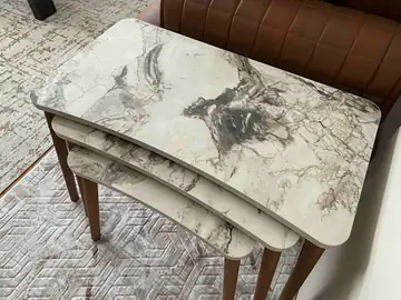Müşteri fotoğrafı: Erendiz 4lü Ahşap Ayaklı Zigon Sehpa XL Beyaz Mermer