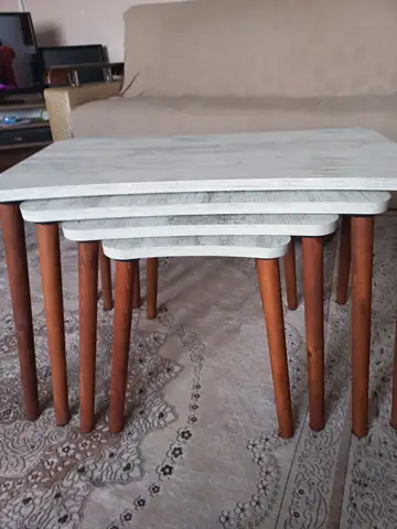 Müşteri fotoğrafı: Erendiz 4lü Ahşap Ayaklı Zigon Sehpa XL Kristal