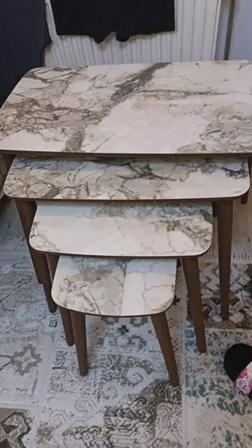 Müşteri fotoğrafı: Erendiz 4lü Ahşap Ayaklı Zigon Sehpa XL Kristal