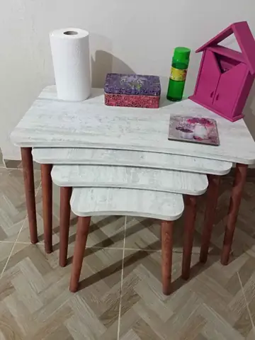 Müşteri fotoğrafı: Erendiz 4lü Ahşap Ayaklı Zigon Sehpa XL Kristal