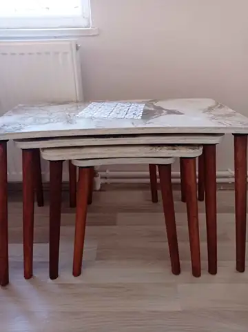 Müşteri fotoğrafı: Erendiz 4lü Ahşap Ayaklı Zigon Sehpa XL Beyaz Mermer
