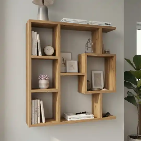 Yegane Çift Kullanımlı Duvar Rafı / Mini Kitaplık — Çam