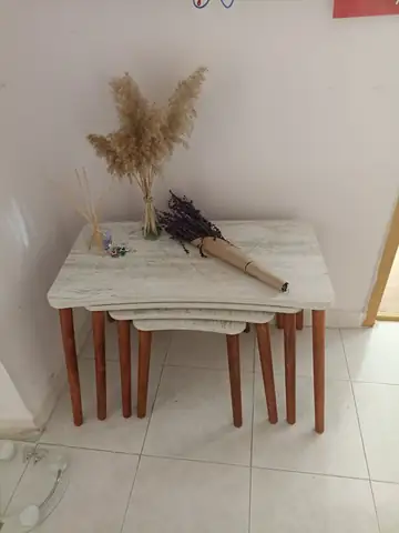 Müşteri fotoğrafı: Erendiz 4lü Ahşap Ayaklı Zigon Sehpa XL Kristal