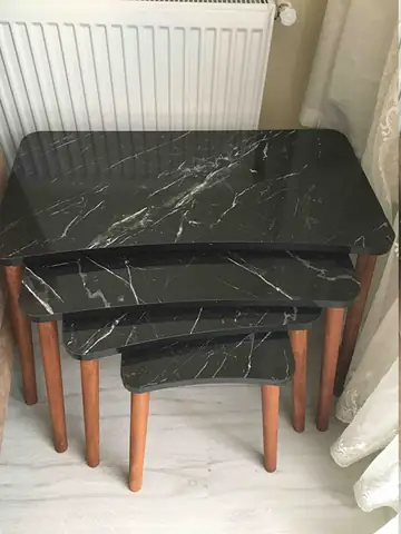 Müşteri fotoğrafı: Erendiz 4lü Ahşap Ayaklı Zigon Sehpa XL Siyah Mermer