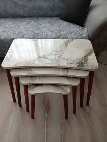 Müşteri fotoğrafı: Erendiz 4lü Ahşap Ayaklı Zigon Sehpa XL Beyaz Mermer