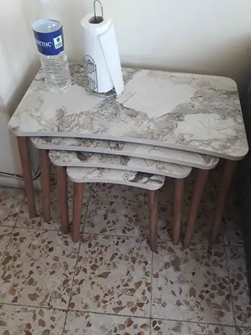 Müşteri fotoğrafı: Erendiz 4lü Ahşap Ayaklı Zigon Sehpa XL Beyaz Mermer
