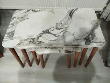 Müşteri fotoğrafı: Erendiz 4lü Ahşap Ayaklı Zigon Sehpa XL Beyaz Mermer