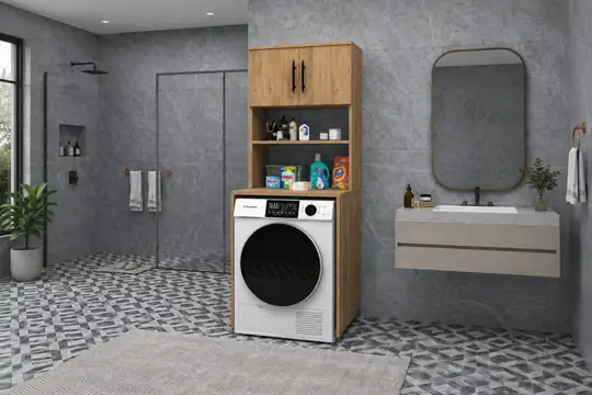 Banyo İçin 3 Raflı Kapaklı Çamaşır Makinesi Üstü Dolabı Atlantik Çam
