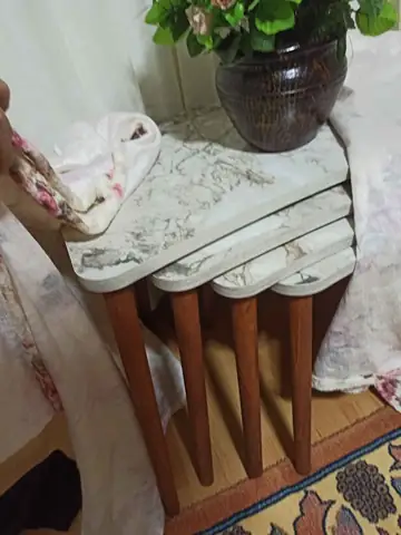 Müşteri fotoğrafı: Erendiz 4lü Ahşap Ayaklı Zigon Sehpa XL Beyaz Mermer