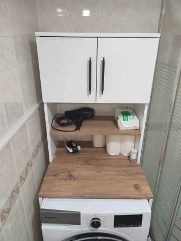 Müşteri fotoğrafı: Banyo İçin 3 Raflı Kapaklı Çamaşır Makinesi Dolabı Mat Beyaz