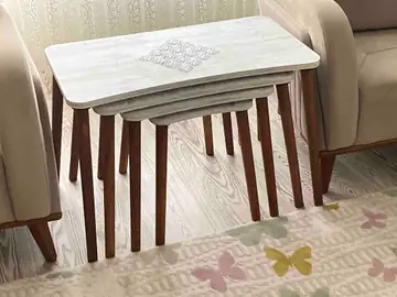 Müşteri fotoğrafı: Erendiz 4lü Ahşap Ayaklı Zigon Sehpa XL Kristal