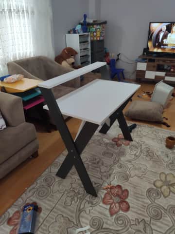 Müşteri fotoğrafı: X Ayaklı Raflı Ders Çalışma Masası 50x90 cm Antrasit - Beyaz