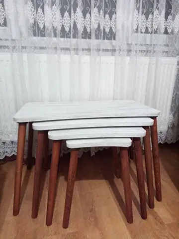 Müşteri fotoğrafı: Erendiz 4lü Ahşap Ayaklı Zigon Sehpa XL Kristal