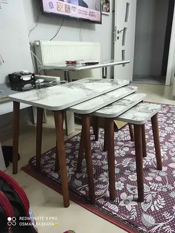 Müşteri fotoğrafı: Erendiz 4lü Ahşap Ayaklı Zigon Sehpa XL Beyaz Mermer