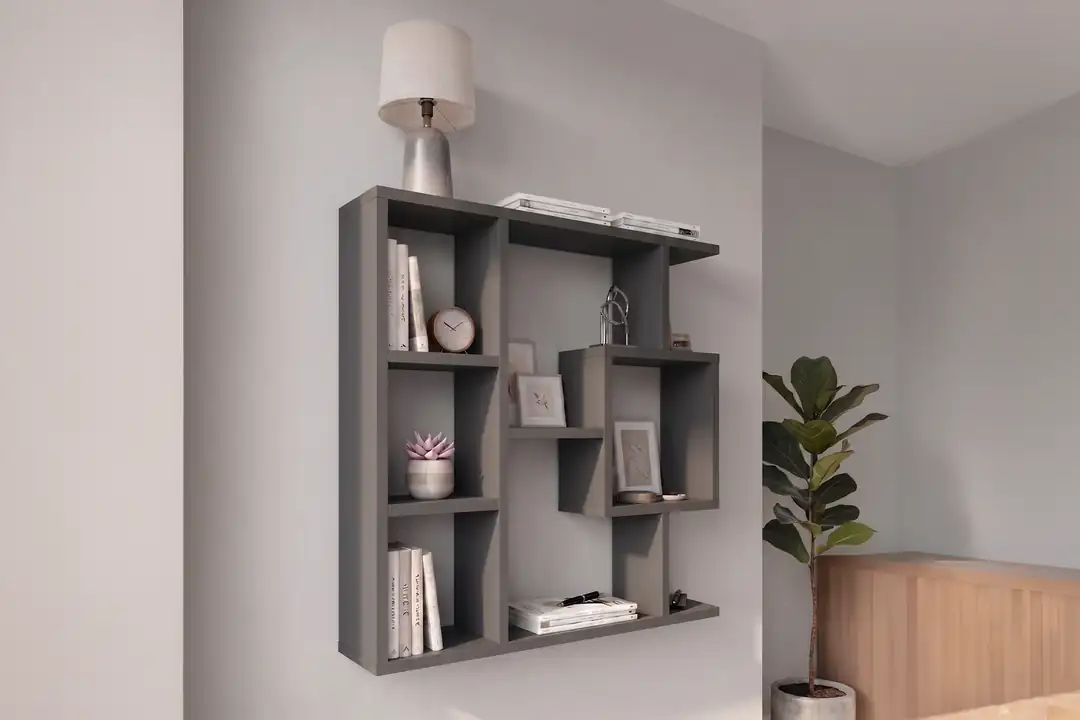 Yegane Çift Kullanımlı Duvar Rafı Mini Kitaplık Antrasit
