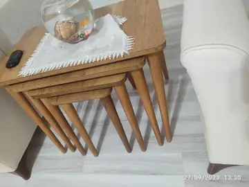 Müşteri fotoğrafı: Erendiz 4lü Ahşap Ayaklı Zigon Sehpa XL Kristal