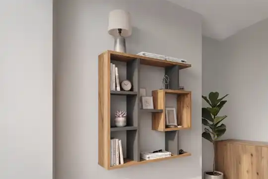 Yegane Çift Kullanımlı Duvar Rafı / Mini Kitaplık — Çam & Antrasit