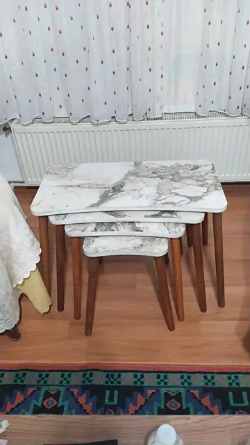 Müşteri fotoğrafı: Erendiz 4lü Ahşap Ayaklı Zigon Sehpa XL Beyaz Mermer