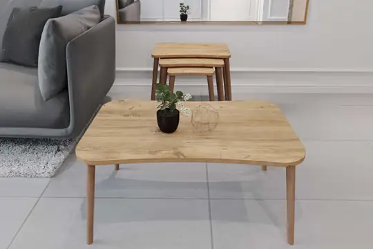 Balkır 4'lü Ahşap Ayaklı Zigon ve Orta Sehpa Seti Atlantik Çam