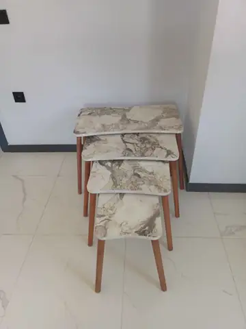 Müşteri fotoğrafı: Erendiz 4lü Ahşap Ayaklı Zigon Sehpa XL Beyaz Mermer
