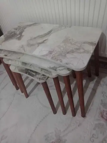 Müşteri fotoğrafı: Erendiz 4lü Ahşap Ayaklı Zigon Sehpa XL Beyaz Mermer