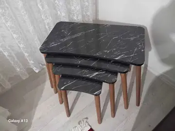 Müşteri fotoğrafı: Erendiz 4lü Ahşap Ayaklı Zigon Sehpa XL Siyah Mermer