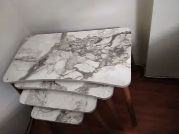 Müşteri fotoğrafı: Erendiz 4lü Ahşap Ayaklı Zigon Sehpa XL Beyaz Mermer