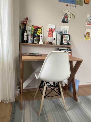 Müşteri fotoğrafı: X Ayaklı Raflı Ders Çalışma Masası 50x90 cm Beyaz