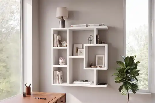 Yegane Çift Kullanımlı Duvar Rafı / Mini Kitaplık — Mat Beyaz