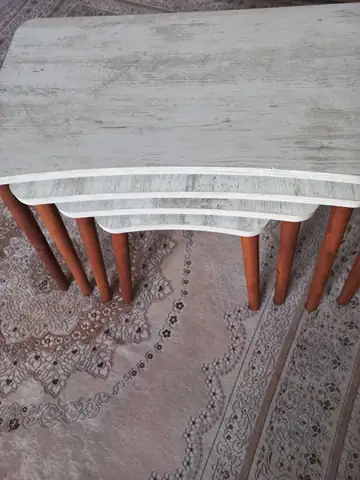 Müşteri fotoğrafı: Erendiz 4lü Ahşap Ayaklı Zigon Sehpa XL Kristal