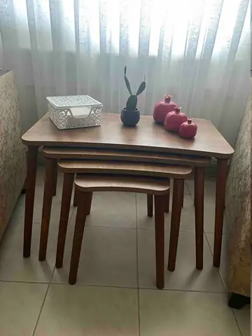 Müşteri fotoğrafı: Erendiz 5li Ahşap Ayaklı Zigon ve Orta Sehpa Seti XL Ceviz