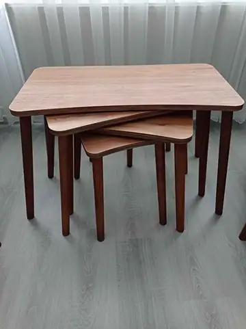 Müşteri fotoğrafı: Erendiz 5li Ahşap Ayaklı Zigon ve Orta Sehpa Seti XL Ceviz