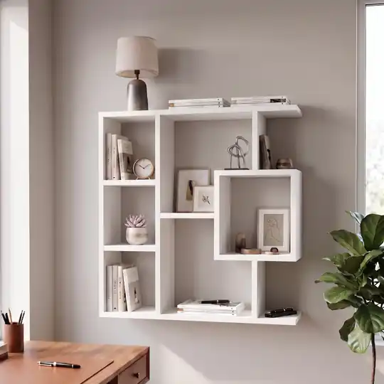 Yegane Çift Kullanımlı Duvar Rafı / Mini Kitaplık — Mat Beyaz