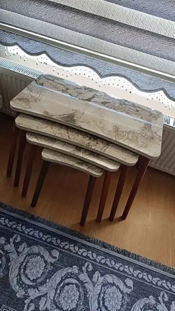Müşteri fotoğrafı: Erendiz 4lü Ahşap Ayaklı Zigon Sehpa XL Beyaz Mermer