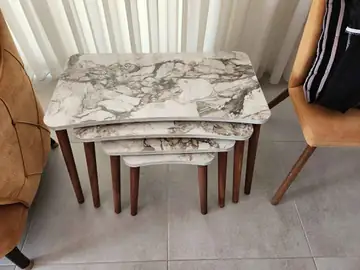 Müşteri fotoğrafı: Erendiz 4lü Ahşap Ayaklı Zigon Sehpa XL Beyaz Mermer