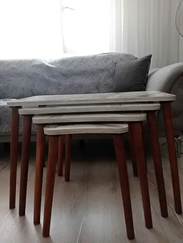Müşteri fotoğrafı: Erendiz 4lü Ahşap Ayaklı Zigon Sehpa XL Beyaz Mermer