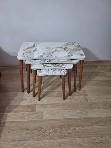 Müşteri fotoğrafı: Erendiz 4lü Ahşap Ayaklı Zigon Sehpa XL Beyaz Mermer
