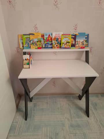Müşteri fotoğrafı: X Ayaklı Raflı Ders Çalışma Masası 50x90 cm Antrasit - Beyaz