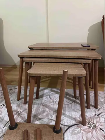 Müşteri fotoğrafı: Erendiz 5li Ahşap Ayaklı Zigon ve Orta Sehpa Seti XL Ceviz