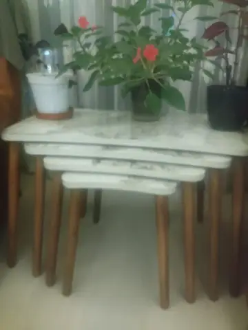 Müşteri fotoğrafı: Erendiz 4lü Ahşap Ayaklı Zigon Sehpa XL Beyaz Mermer